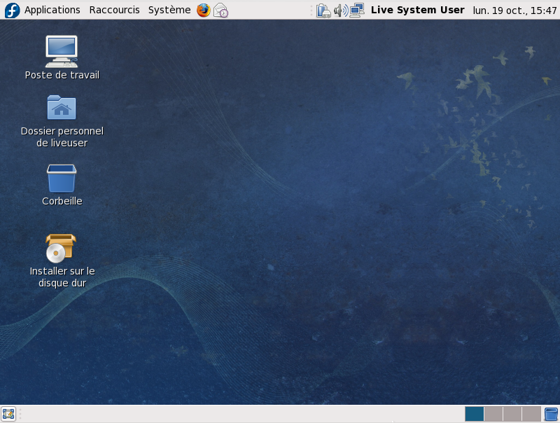 Le bureau du système live Fedora