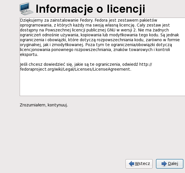 Ekran licencji narzędzia pierwszego uruchomienia