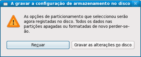 A escrever configuração de armazenamento para disco