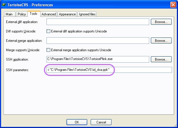 TortoiseCVS Preferences Window - Tools