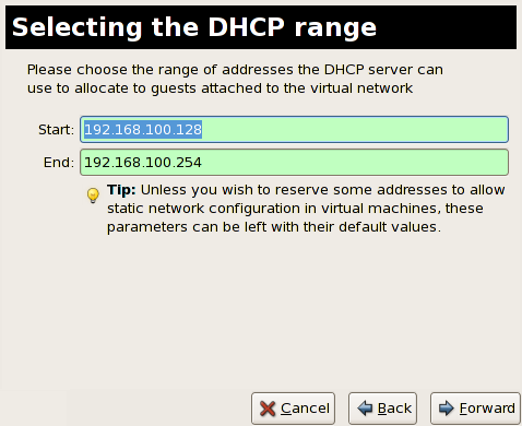 Auswahl des DHCP-Bereichs