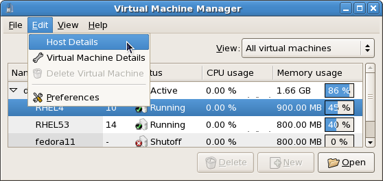 Selecting a host's details