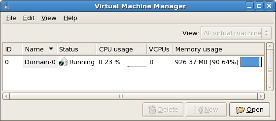 A restored virtual machine manager session