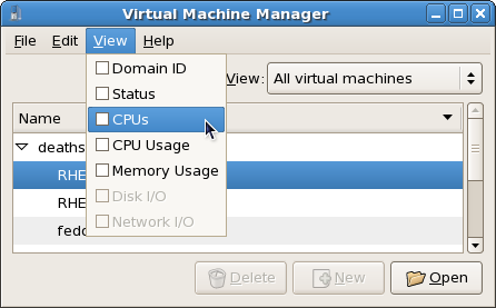 Selecting the virtual CPUs option