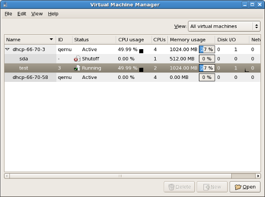 Finestra principale del Virtual Machine Manager